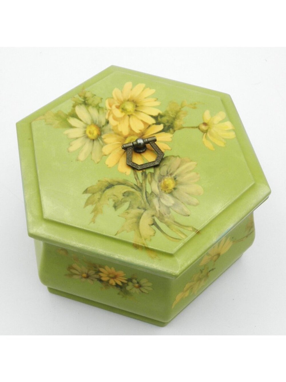 VTG Hand Painted Floral Vanity Dresser Box Artist Signed Dated 1974 Six-Sided